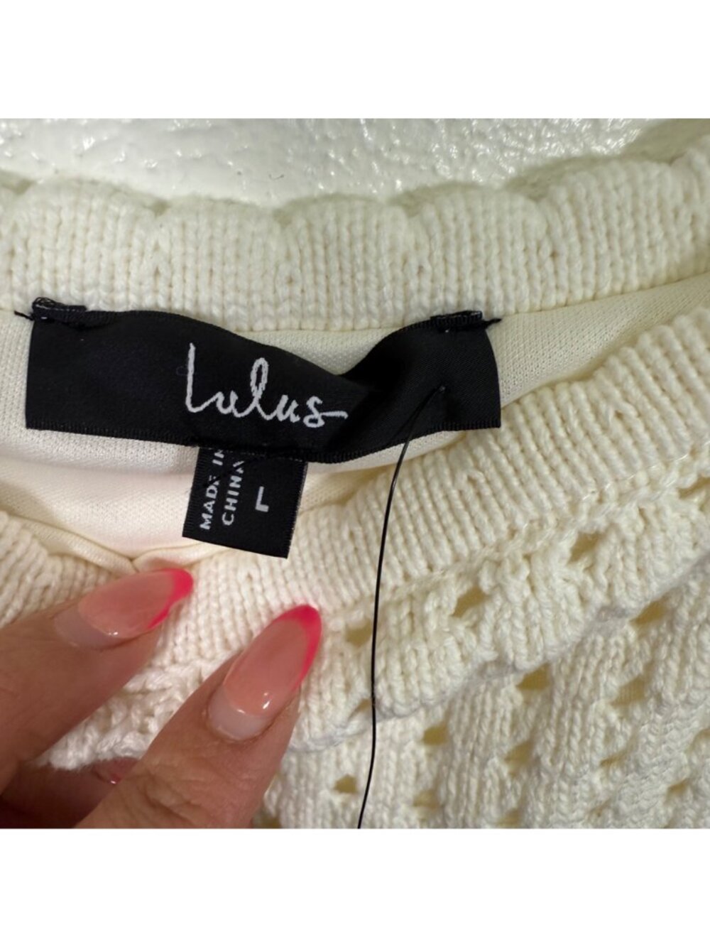 NWT Lulus Sunshine Babe Ivory Knit Crochet Midi Sweater Dress Retro Chic Large - Picture 5 of 16